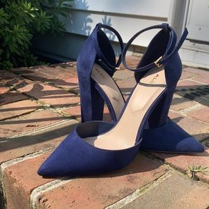 Navy suede block heel